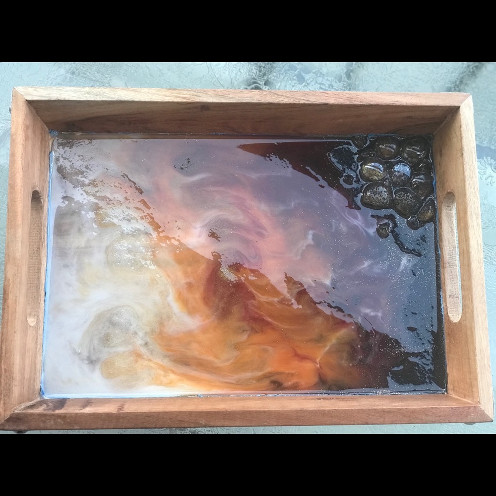 Hand painted epoxy resin wood tray